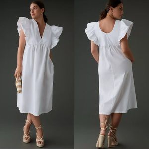 NWT Anthropologie Maeve Flutter Sleeve Babydoll Dress Poplin Cotton